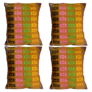 Brown Handwoven Cushion Covers Embroidered with Multi-Colors - Ethnic Inspiration